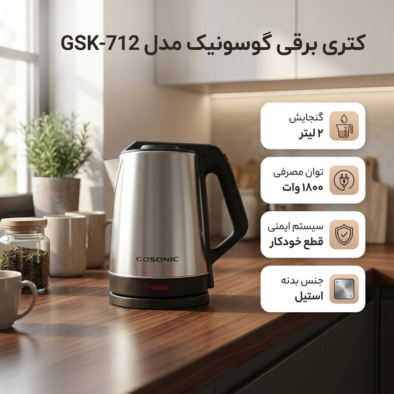 کتری برقی گوسونیک مدل  GSK-712  گنجایش 2 لیتر