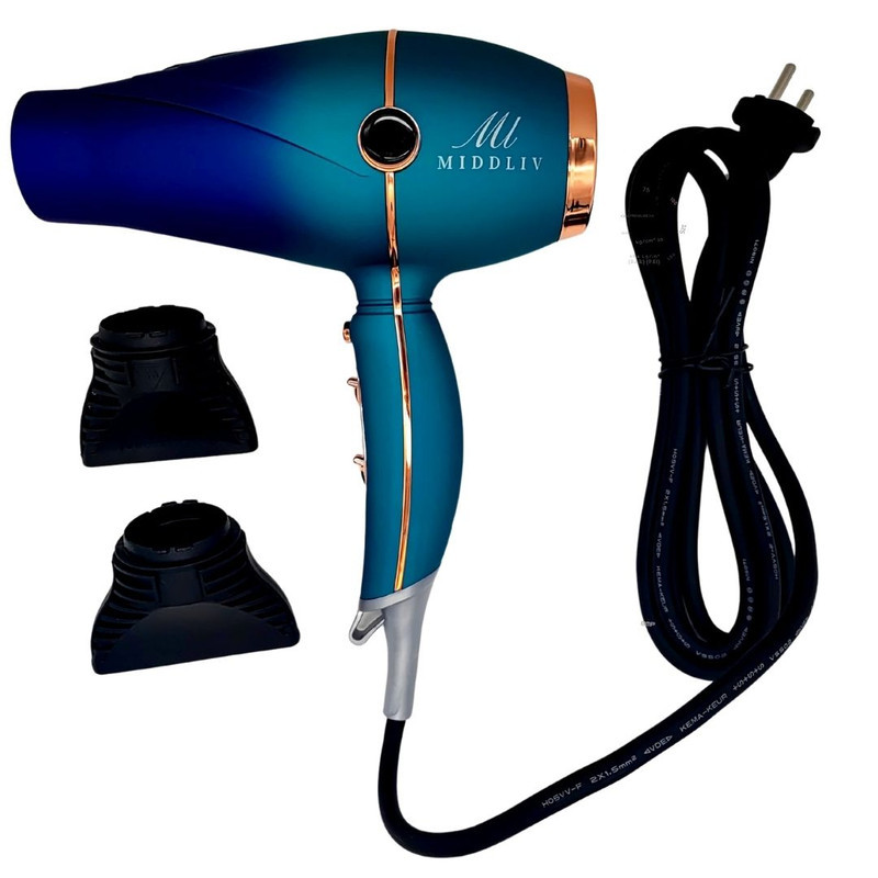 سشوار حرفه‌ای 2000-2400 وات میدلیو مدل V-232، موتور AC، وزن 550 گرم، دارای سری متمرکز‌کننده باریک، متمرکز‌کننده پهن با ویژگی صاف‌کنندگی، حجم‌دهندگی، با قابلیت باد سرد، فناوری تولید یون