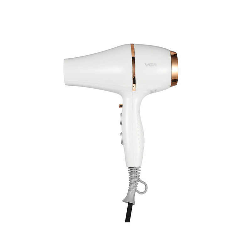 سشوار حرفه‌ای 2200 وات وی جی ار مدل V-414، موتور AC، وزن 802 گرم، المنت سرامیک تورمالین، دارای سری متمرکز‌کننده باریک، متمرکز‌کننده پهن با ویژگی صاف‌کنندگی، حجم‌دهندگی، با قابلیت تنظیم دما، فناوری تولید یون