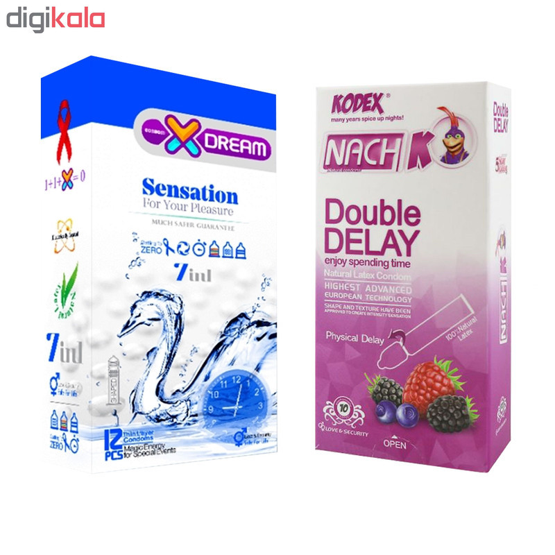 کاندوم ایکس دریم مدل sensation بسته 12 عددی به همراه کاندوم تاخیری کدکس مدل Double Delay بسته 10 عددی