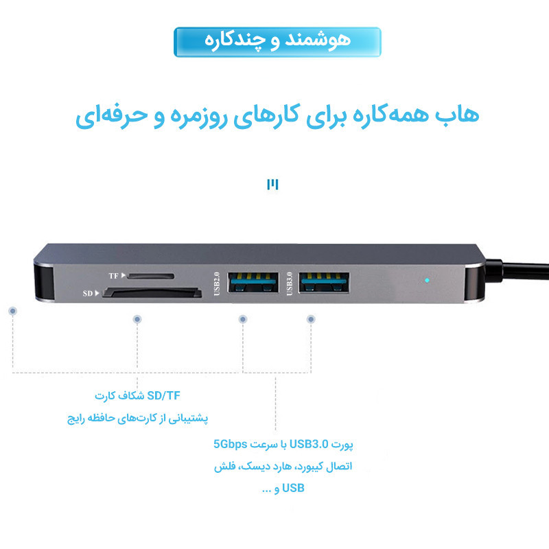 هاب و کارت خوان 5 پورت USB-C ماکار مدل 5in1 MK-HU235-C