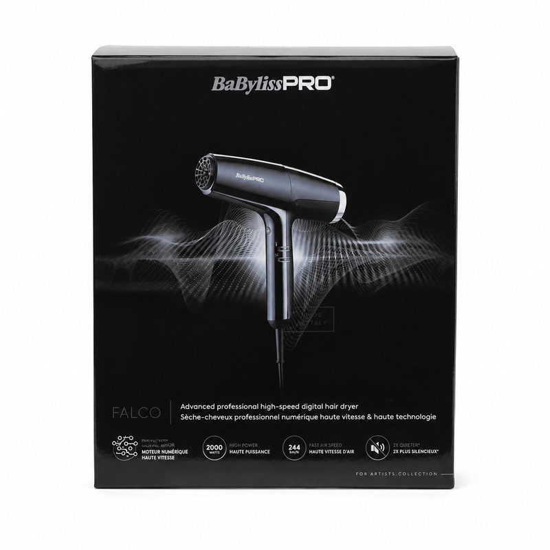 سشوار حرفه‌ای 2000 وات بابیلیس پرو مدل BAB8550BE-FALCO با موتور BLDC، تنظیم دما و سرعت در 2 حالت و دارای سری کاهش وز مو