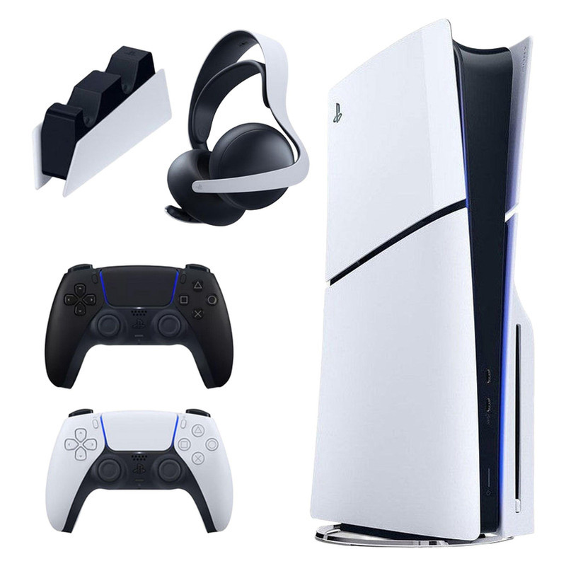 کنسول بازی سونی مدل PlayStation 5 Slim ظرفیت یک ترابایت ریجن 2016A اروپا به همراه دسته اضافی و پایه شارژر و هدست Elite