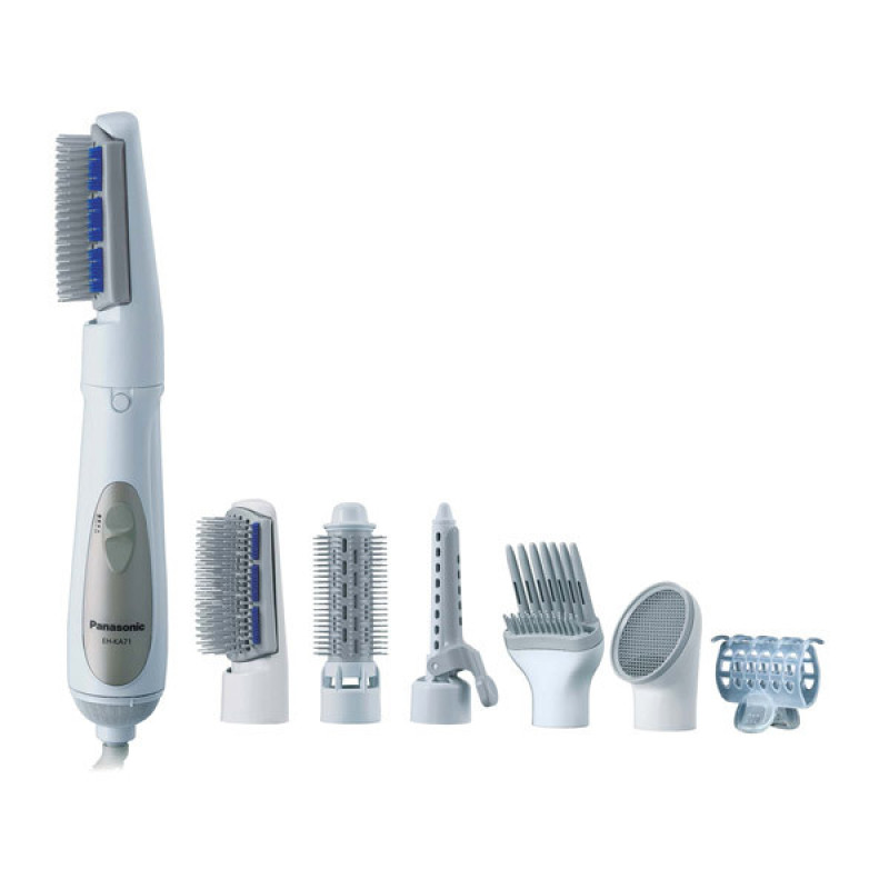 سشوار برس‌دار حالت‌دهنده 650 وات پاناسونیک مدل EH-KA81، موتور DC، وزن 1000 گرم، دارای سری برس‌دار گرد پهن، سری برس‌دار تخت، سری دندانه‌دار با ویژگی صاف‌کنندگی، حجم‌دهندگی