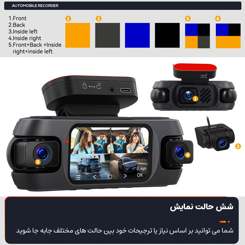 دوربین ثبت وقایع خودرو اتوویژن مدل چهار لنز کد Autovision W9 به همراه دوربین عقب