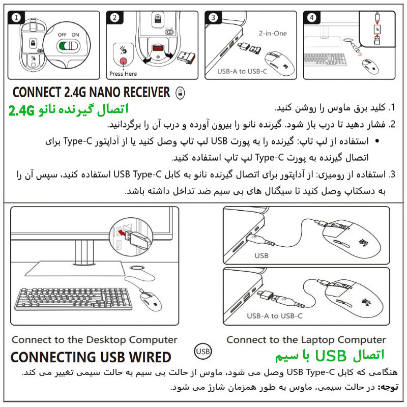 ماوس گیمینگ دوگانه بی‌سیم و باسیم ای فورتک مدل R72_ULTRA