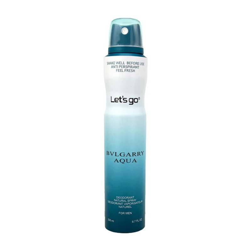اسپری دئودورانت مردانه لتس گو مدل  aqua bvlgarry حجم 200 میلی لیتر