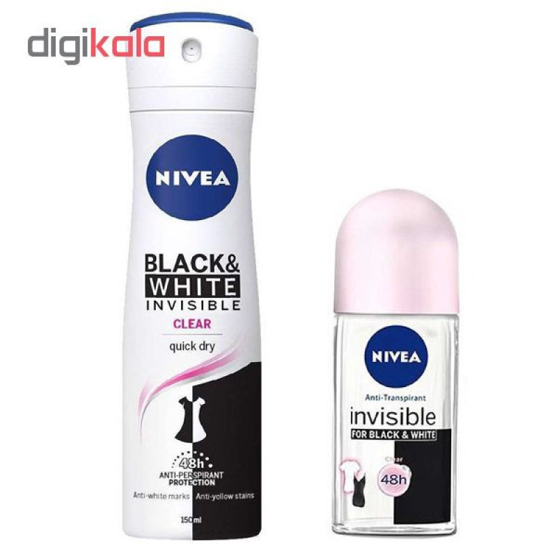 اسپری ضد تعریق زنانه نیوآ مدل Black & White invisible حجم 150 میلی لیتر به همراه رول ضد تعریق حجم 50 میلی لیتر