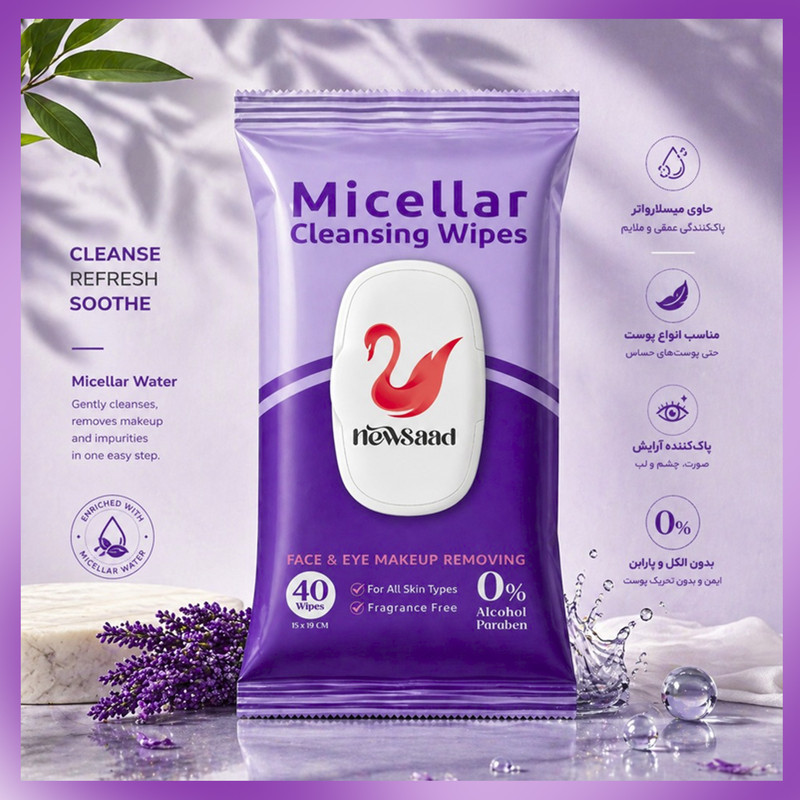 دستمال پاک کننده آرایش نیوساد مدل Micellat-W04 چهار بسته 40 عددی