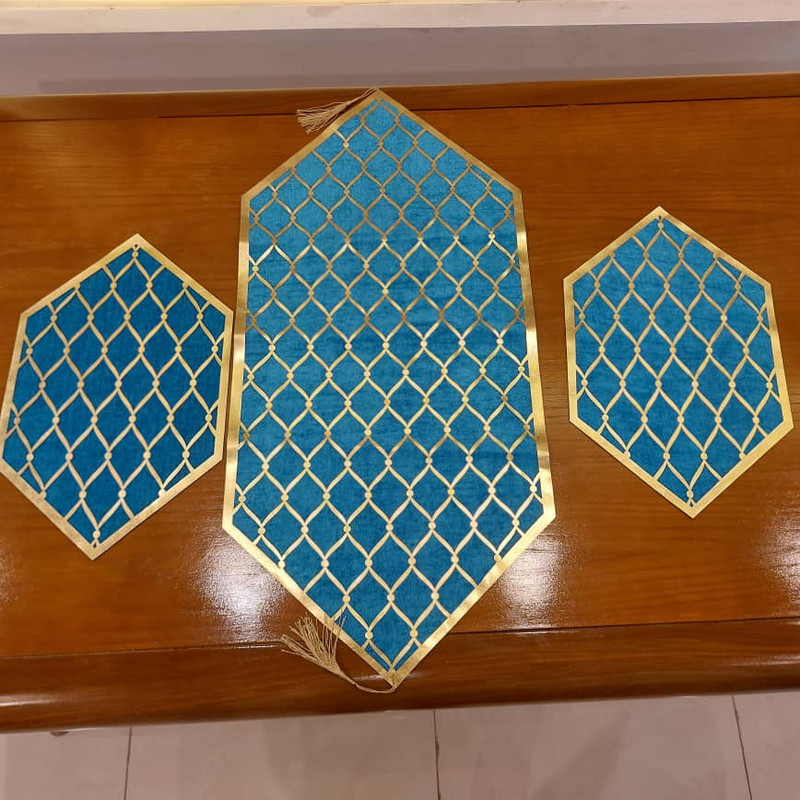 ست سه تکه رومیزی آرکاد مدل چرم و مخمل طرح موج کد T8540