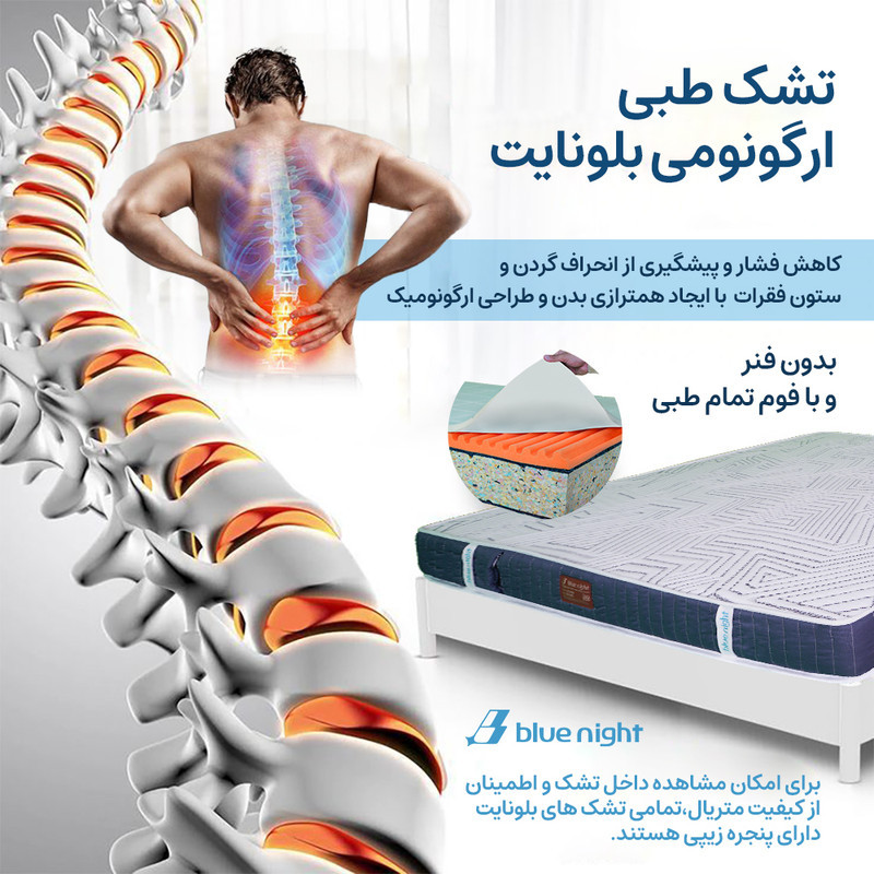 تشک طبی بلونایت مدل Fioren یک نفره سایز 90x200 سانتی متر