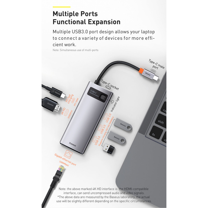 هاب 8 پورت USB-C باسئوس مدل CAHUB-CV0G