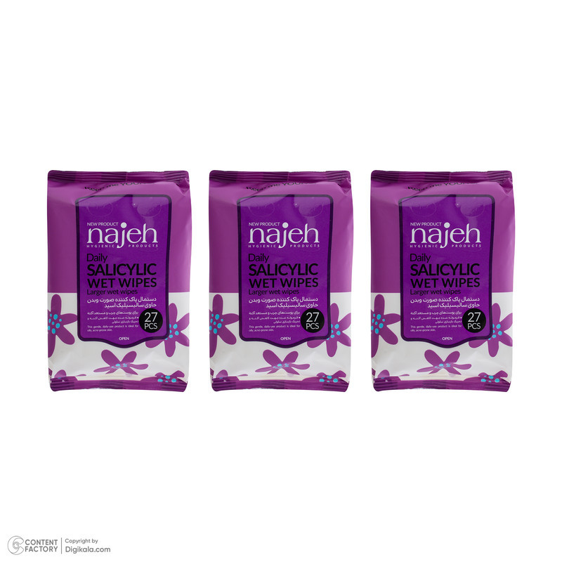 دستمال مرطوب ناژه مدل Salicylic سه بسته 27 عددی