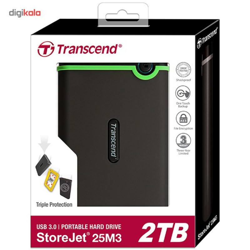 هارد اکسترنال ترنسند مدل StoreJet 25M3 ظرفیت دو ترابایت دارای رابط USB Type-A 2.0
