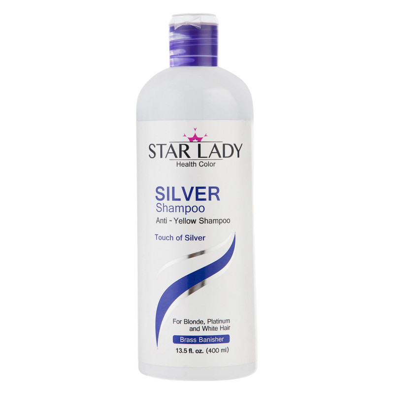 شامپو ضد زردی استار لیدی مخصوص موهای رنگ شده، حجم 400 میلی‌لیتر مدل Silver، افزایش درخشندگی مو