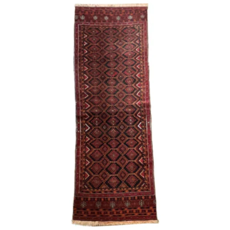فرش دستبافت یک و نیم متری مدل بلوچ  کد Nkpa.ha.q28 زمینه قرمز