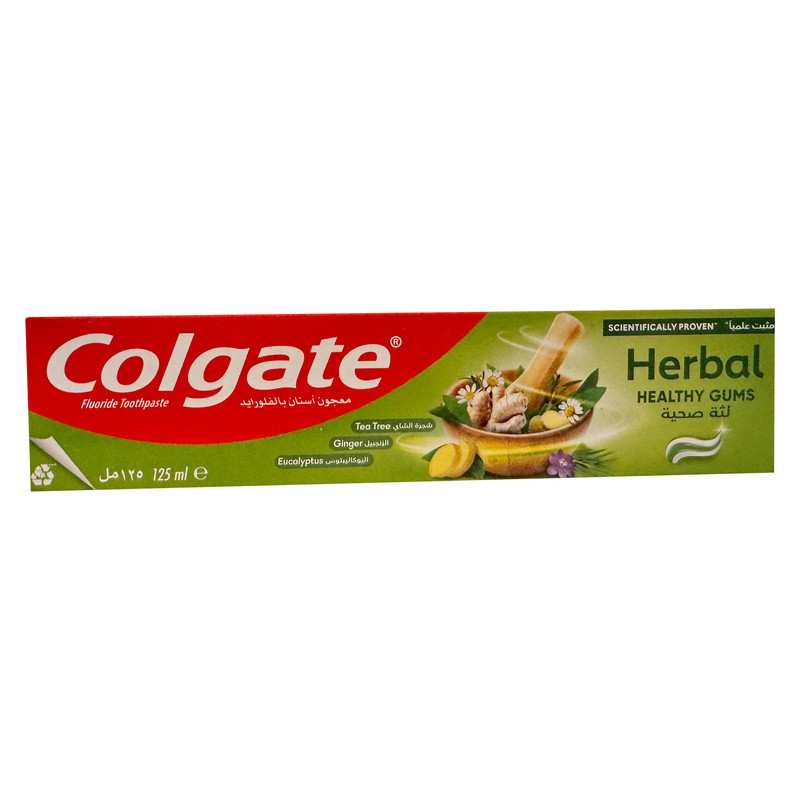 خمیردندان سفید کننده کلگیت مدل Herbal با طعم چای سبز و اکالیپتوس مناسب برای انواع دندان حجم 125 میلی لیتر