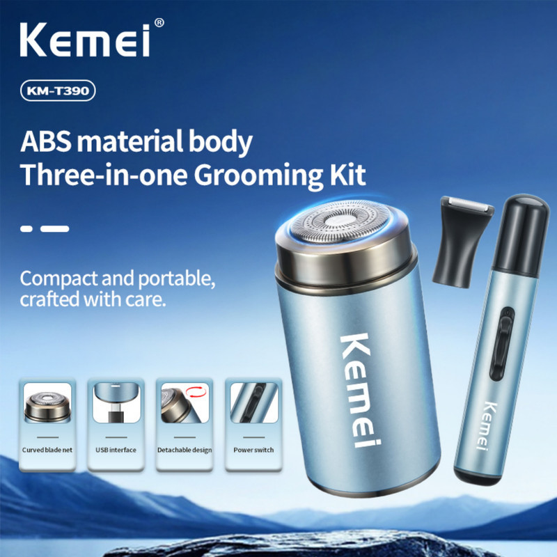 ماشین اصلاح موی صورت شارژی کیمی مدل KM-T390 3in1 مجموعه 2 عددی