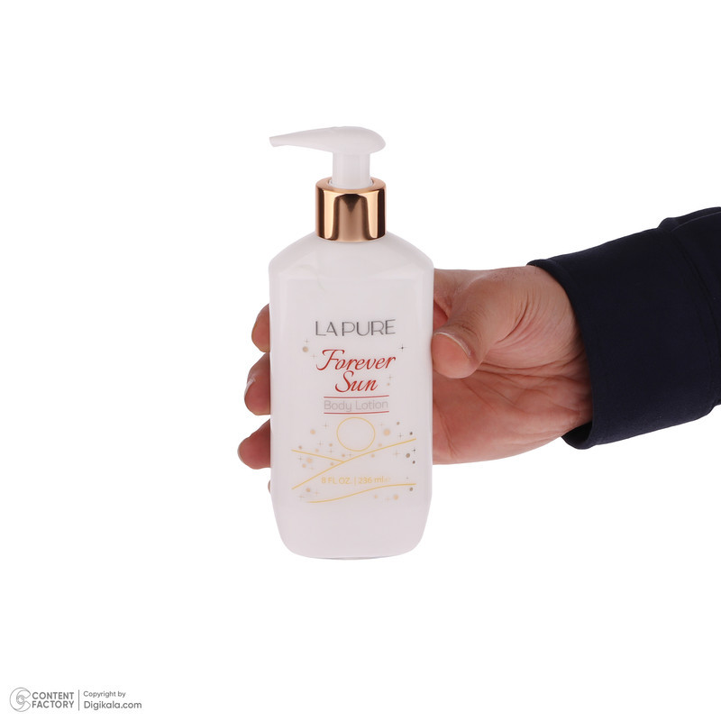 لوسیون بدن کرمی لپیور مدل Forever Sun حجم 236 میلی‌لیتر مناسب بانوان، مرطوب‌کننده و ضد خشکی پوست با ترکیبات گلیسیرین، آلانتوئین و پارافین مایع، جذب سریع و رایحه ماندگار