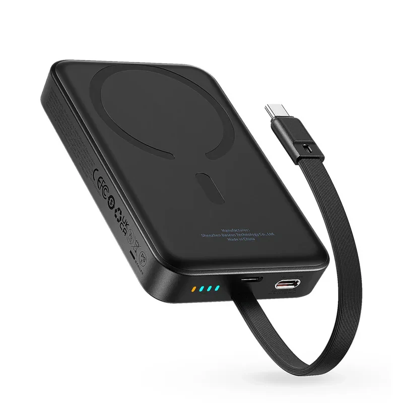 پاوربانک بی‌سیم 30 وات باسئوس مدل Magnetic Mini ظرفیت 10000 میلی آمپر ساعت