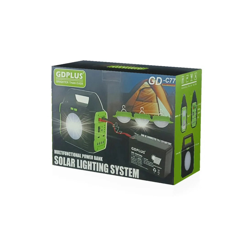 پکیج چراغ روشنایی جی‌دی‌پلاس مدل شارژی و خورشیدی کد GD-C77