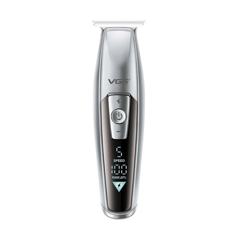 ماشین اصلاح موی سر و صورت وی جی ار مدل V-970 با تیغه استیل ضد زنگ، باتری قابل شارژ با 240 دقیقه استفاده، 5 سرعت قابل تنظیم، طراحی ارگونومیک و 3 شانه تنظیم طول 2، 3 و 4 میلی‌متر