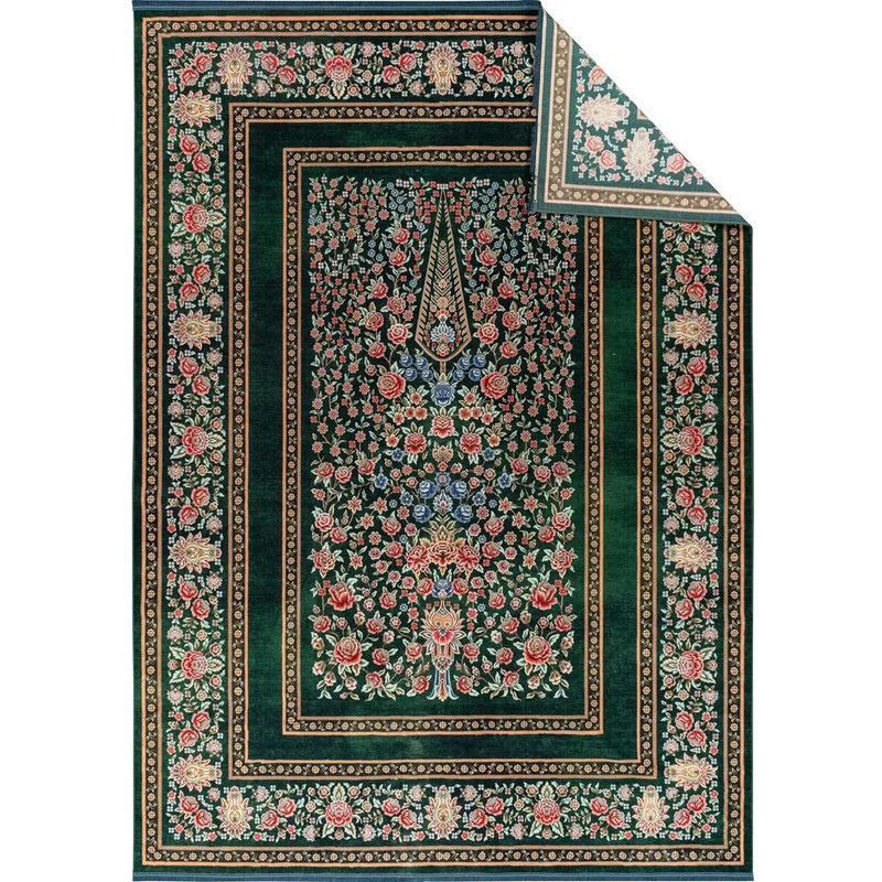 فرش ماشینی 1200 شانه محتشم زمینه سبز حاشیه سبز مدل 25CS0290