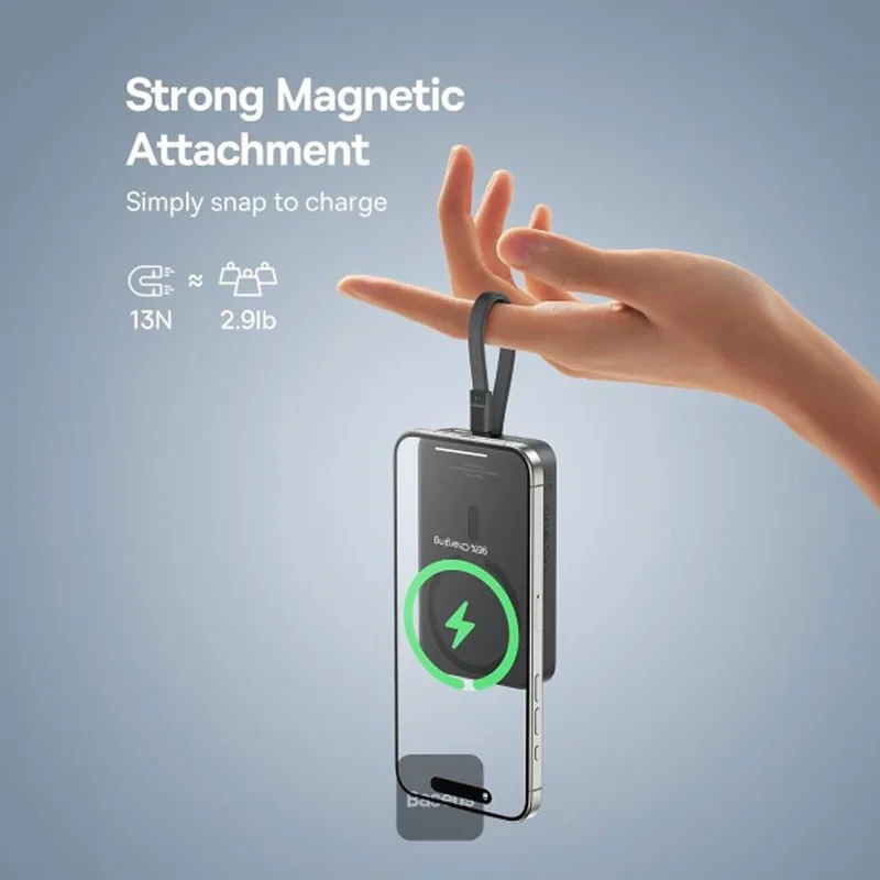 پاوربانک بی‌سیم 30 وات باسئوس مدل Magnetic Mini ظرفیت 10000 میلی آمپر ساعت