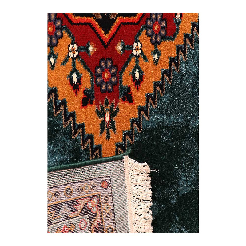 فرش ماشینی 320 شانه زمینه سرمه‌ای حاشیه لاکی مدل ستاره کویر یزد کلکسیون شاهسون طرح SH-B005-9036