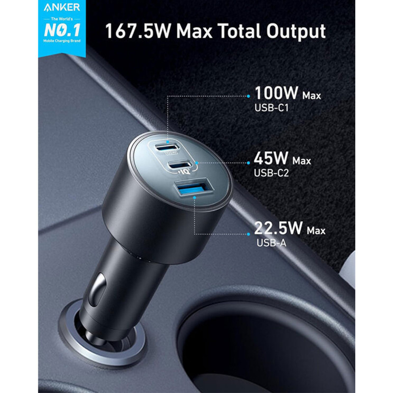 شارژر فندکی 100 وات 3 پورت انکر مدل B2737 به همراه کابل USB-C به USB-C