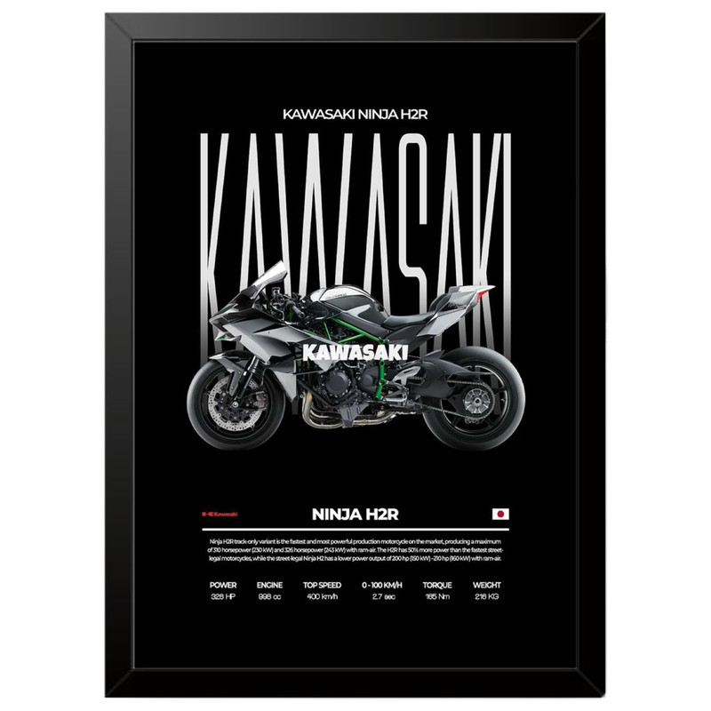 تابلو بکلیت طرح موتور سنگین نینجا کاوازاکی NINJA KAWASAKI H2R مدل b-po1692 فریم مشکی