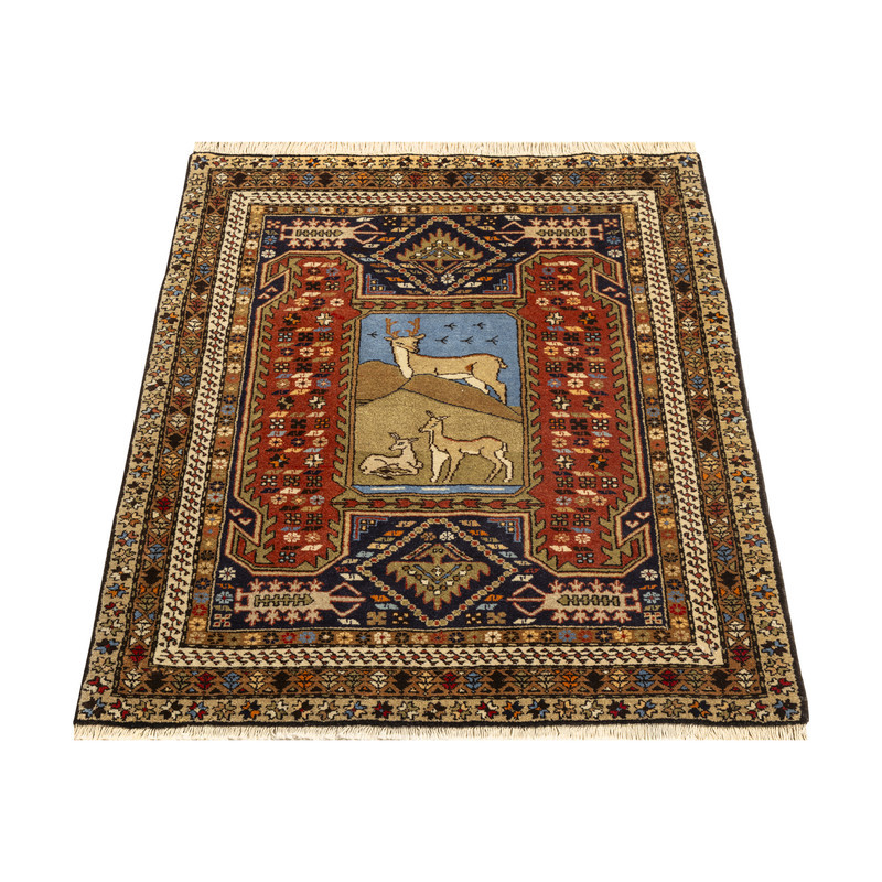 فرش دستبافت 1 متری جفت مدل اردبیل کد 45P1985P1986 زمینه لاکی