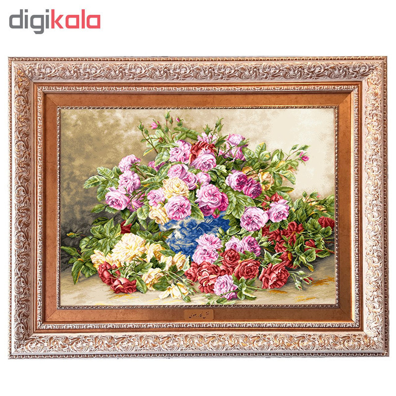 تابلو فرش ماشینی نقش نگار رضوی طرح گل کد 2210G