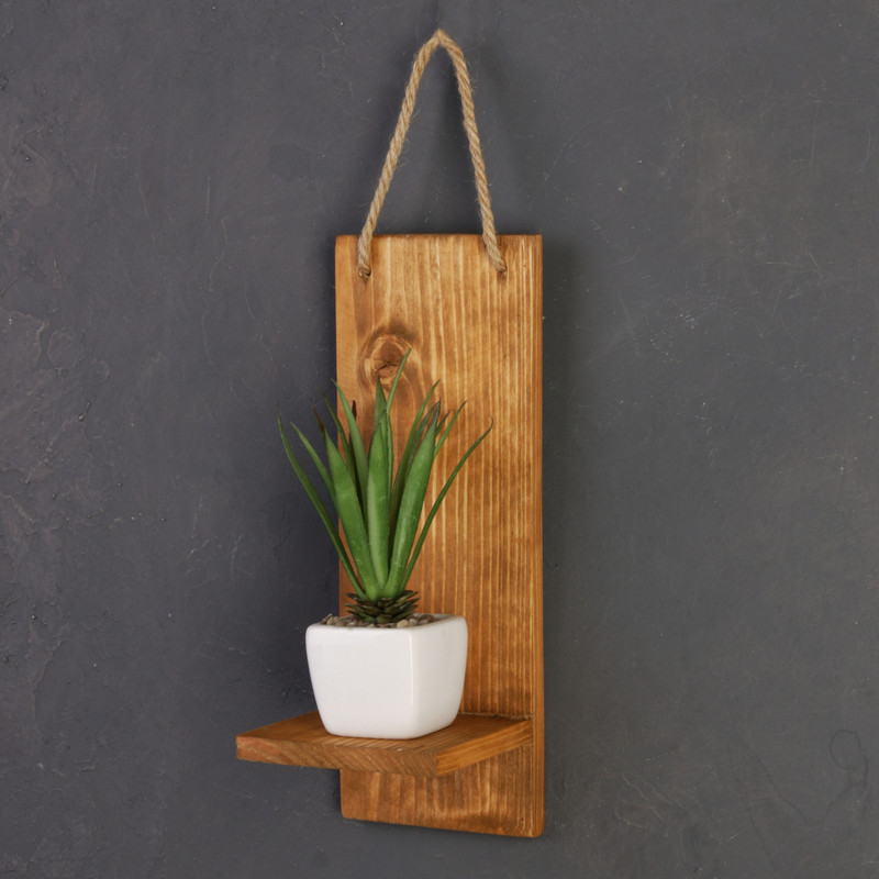 استند دیواری گلدان چوبی با طناب کنفی مناسب کاکتوس و ساکولنت، ابعاد 10×9×25 سانتی‌متر، وزن 100 گرم