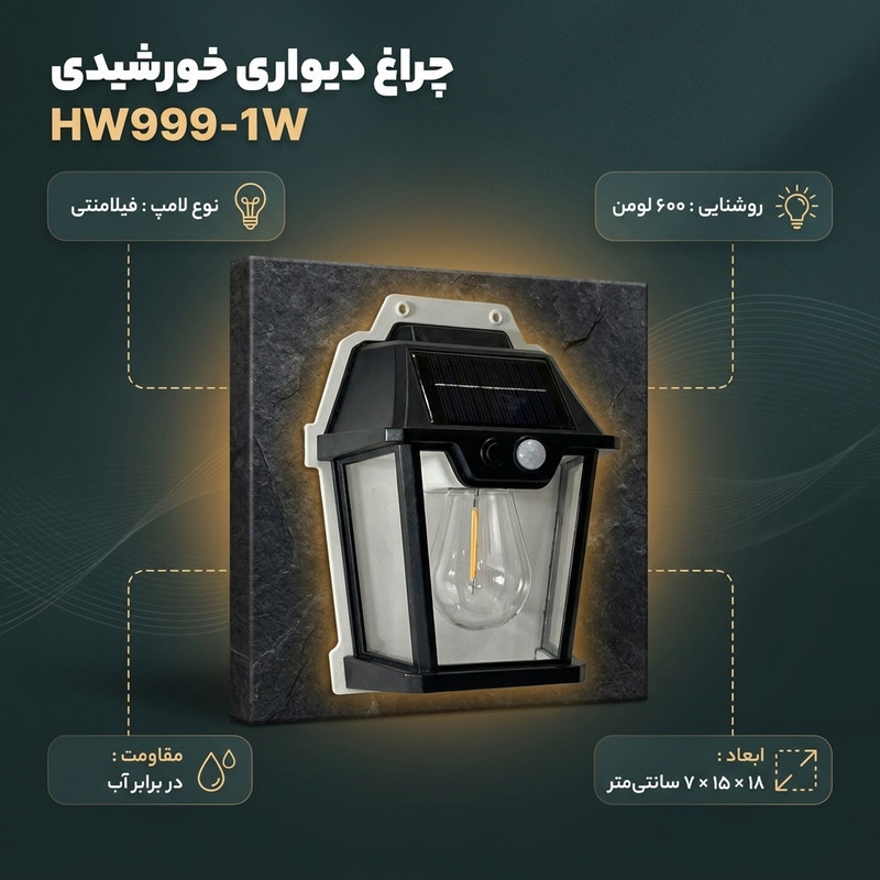چراغ دیواری طرح خورشیدی مدل HW999-1W