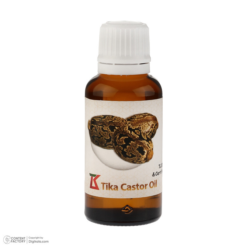 روغن کرچک خالص تیکا 40 میلی‌لیتر با گرانروی بالا، استخراج با دمای پایین، بسته‌بندی شیشه‌ای قطره‌چکانی، مرطوب‌کننده و ضد حساسیت، مناسب مراقبت از پوست و مو، افزایش سلامت و ترمیم پوست