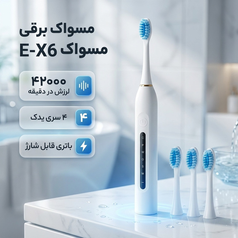 مسواک برقی مدل E-X6 به همراه سری یدک بسته 4 عددی