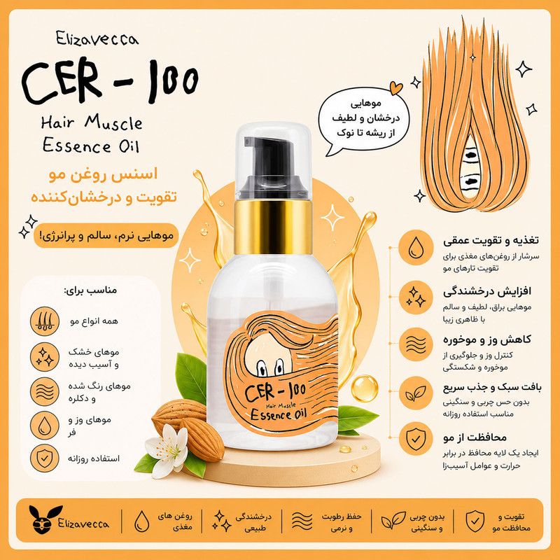 روغن آرگان الیزاوکا  مدل CER-100 Muscle Essence  مناسب برای موهای مجعد و فر حجم 100 میلی‌لیتر