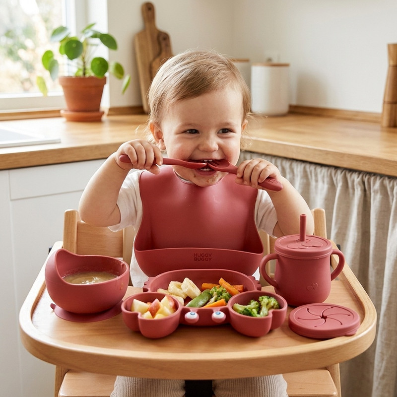سرویس غذا خوری 8 پارچه کودک هاگی باگی مدل سیلیکونی