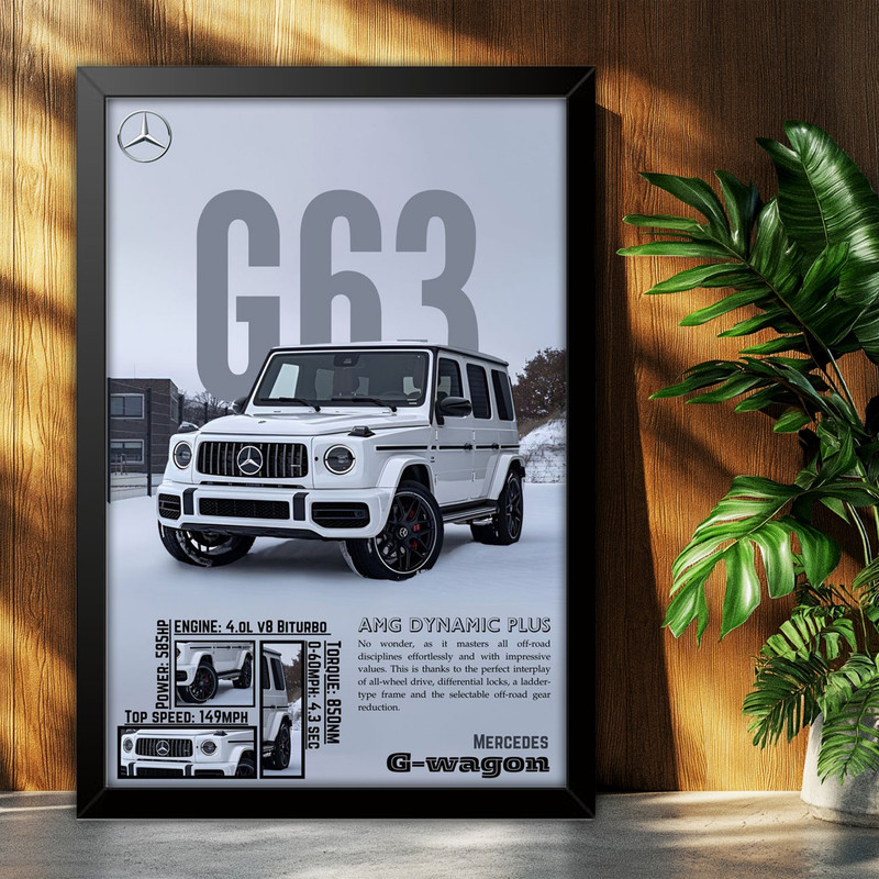 تابلو بکلیت طرح ماشین و خودرو مرسدس بنز Mercedes-Benz G-Class G63 AMG مدل B-po1990 فریم مشکی