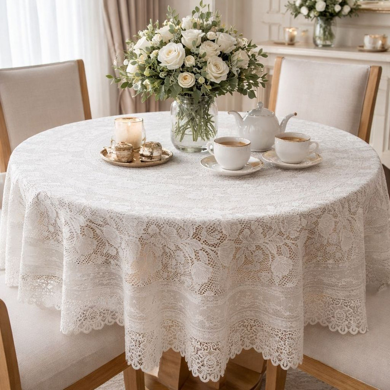 رومیزی مدل گرد گل حاشیه ای سایز 180x180 سانتی‌متر