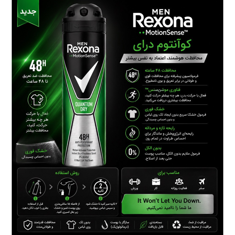 اسپری ضدتعریق مردانه رکسونا مدل Quantum Dry حجم 200 میلی‌لیتر