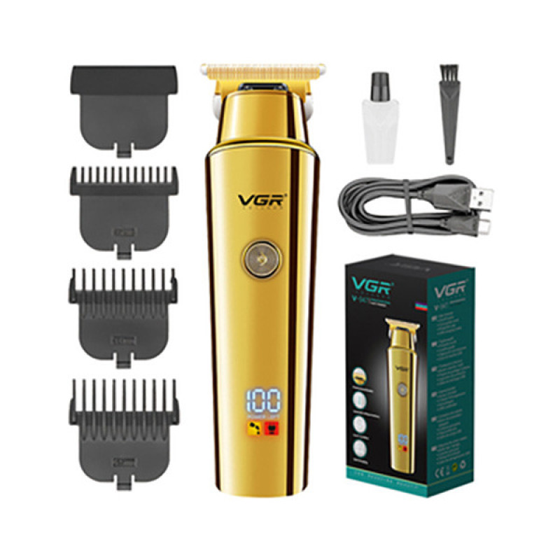 ماشین اصلاح موی سر و صورت وی جی آر مدل V-947 با تیغه استیل ضد زنگ، باتری لیتیوم یونی 2000 میلی‌آمپر، 500 دقیقه استفاده پس از شارژ، طراحی ارگونومیک و قابلیت اصلاح حجم زن