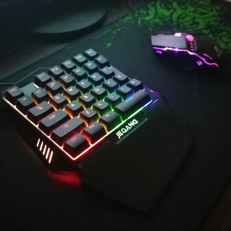 مینی کیبورد و ماوس گیمینگ جکنگ مدل JK-913، سوییچ ممبران، نورپردازی RGB LED