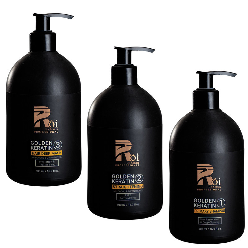 پک مراقبت مو روآ دو بیوتی مدل Golden Keratin حجم 500 میلی لیتر بسته 3 عددی