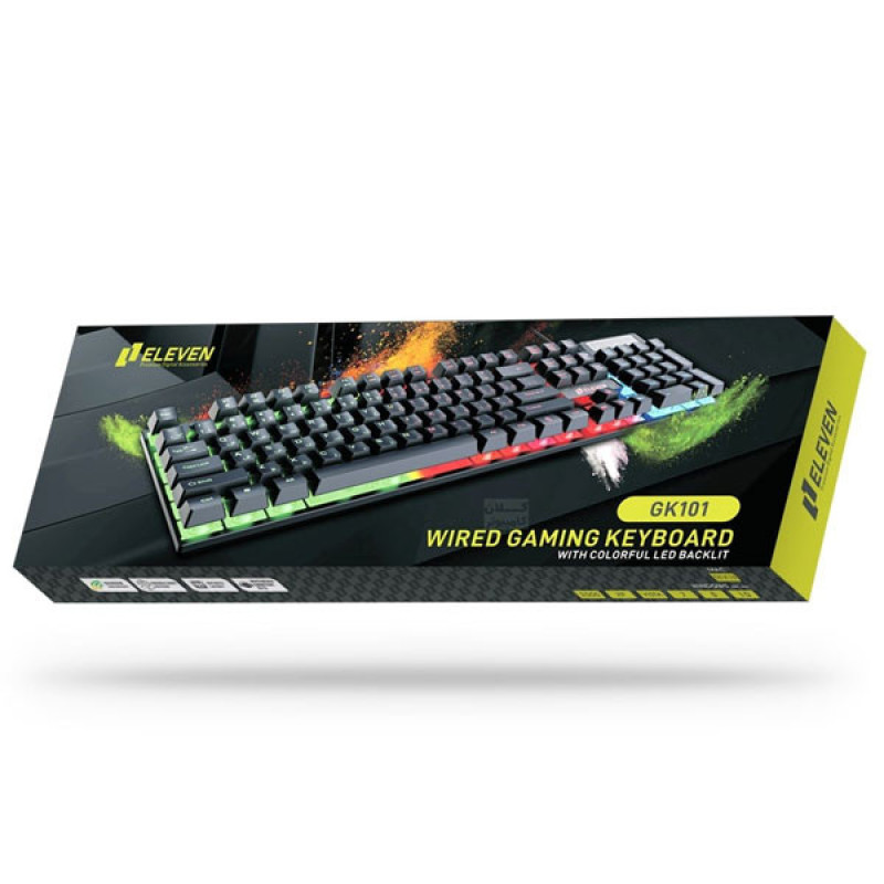 کیبورد گیمینگ ایلون مدل GK101 سوئیچ ممبران، Full-Size، نورپردازی RGB