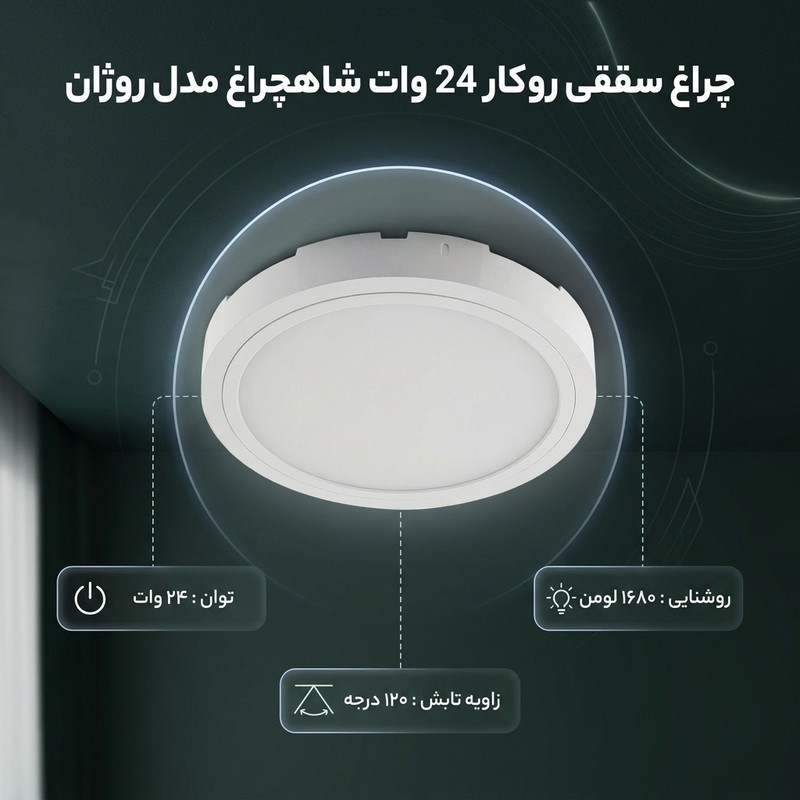 چراغ سقفی 24 وات شاهچراغ مدل روژان طرح روکار گرد