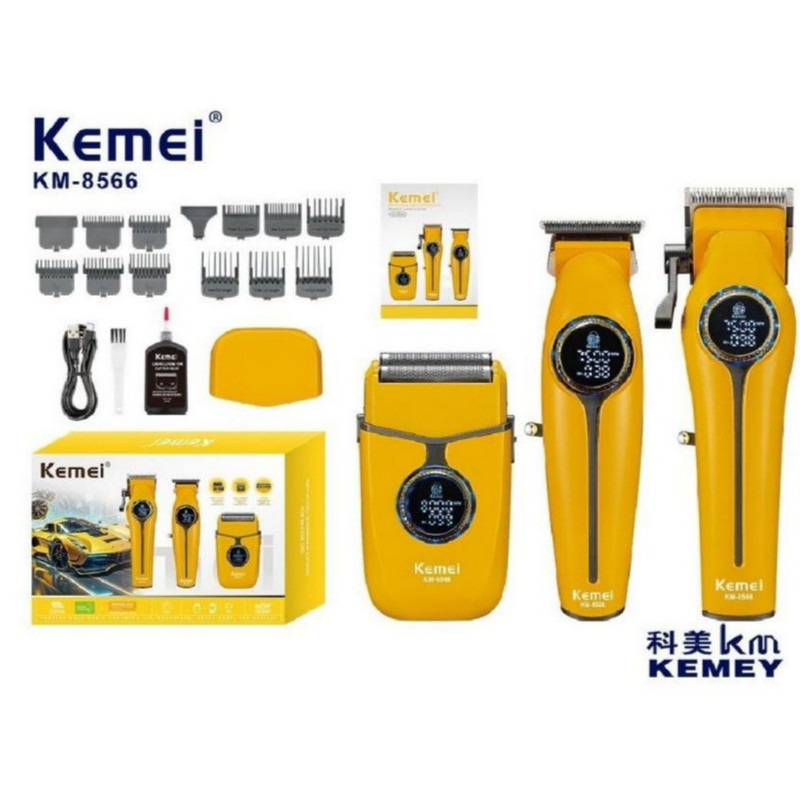 ماشین اصلاح موی سر و صورت شارژی کیمی مدل KM-8566 3in1 مجموعه 3 عددی