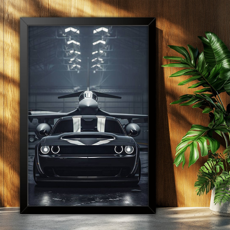 تابلو بکلیت طرح ماشین و خودرو دوج چلنجر Dodge Challenger SRT Hellcat مدل B-po2083 فریم مشکی