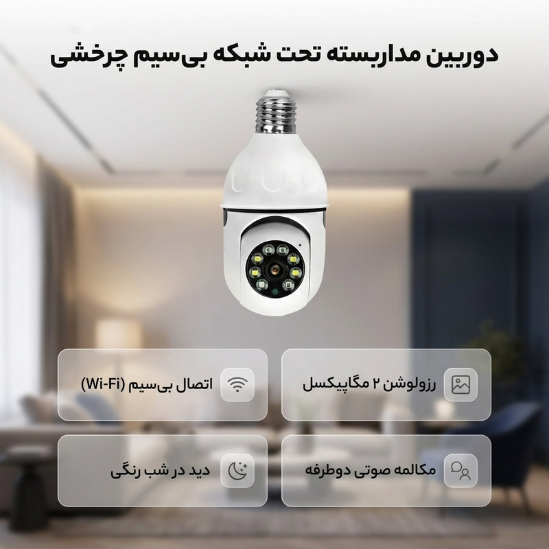دوربین مداربسته تحت شبکه چرخشی بی‌سیم فضای بسته 2 مگاپیکسل با دید در شب رنگی، تشخیص چهره و مکالمه صوتی